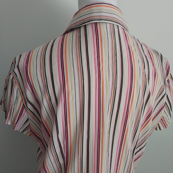 FRED DAVID Colourful Pinstriped Collared Shirt Blouse Micro Pleats Tulip Sleeves - Picture 8 of 9
